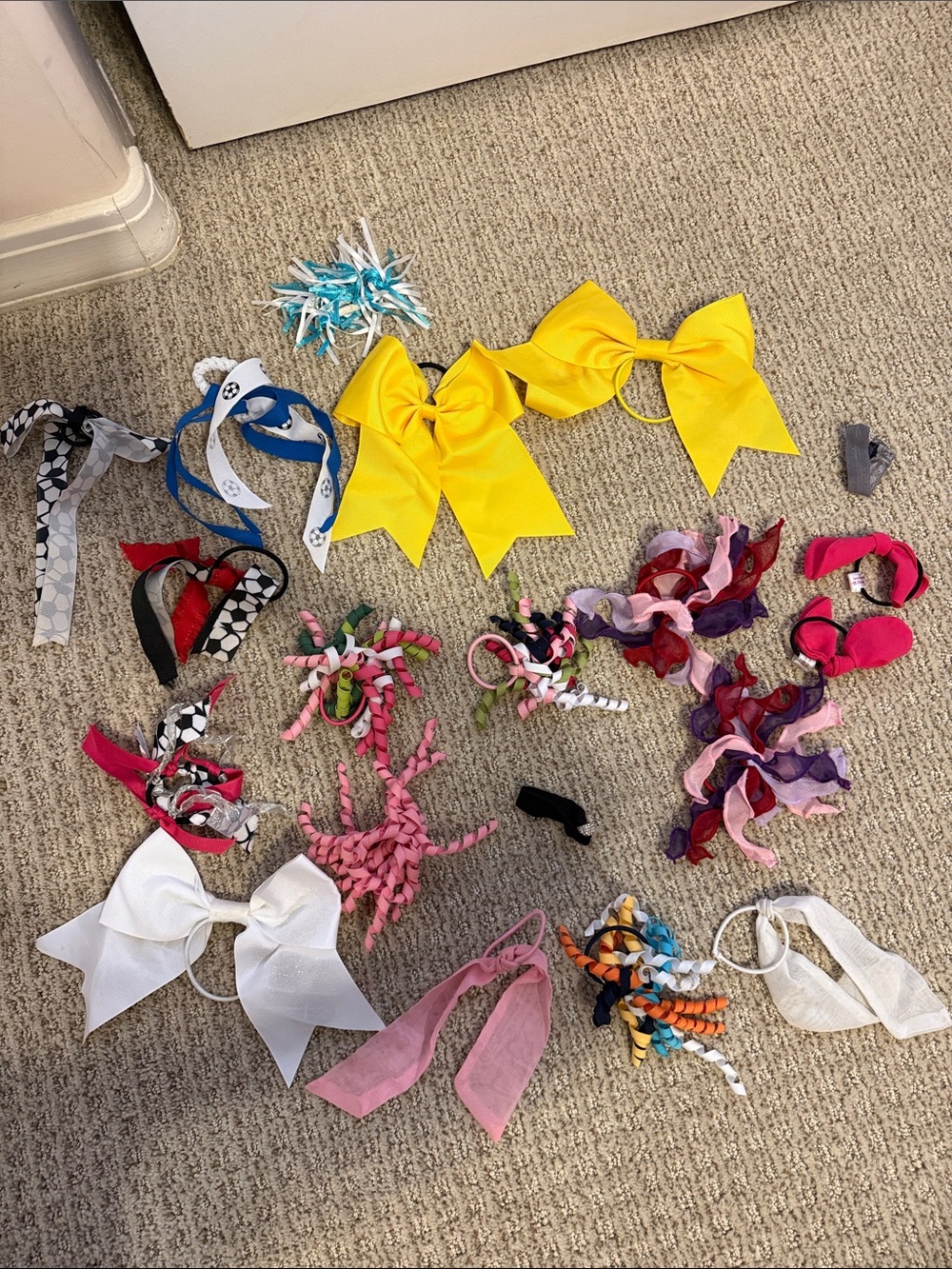 Huge lot of Girls pony tail holders ribbons bows soccer